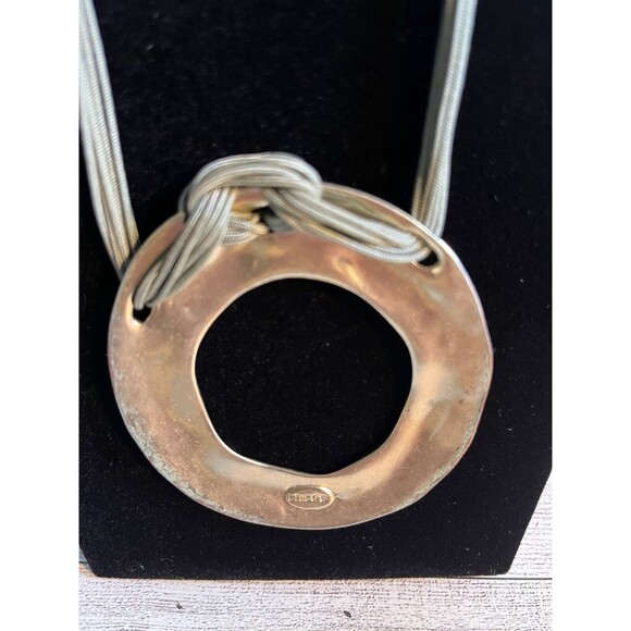 Chico's Sage Multi Strand Silk Cord Silver Tone Hoop Pendant Necklace 23" - Picture 5 of 7